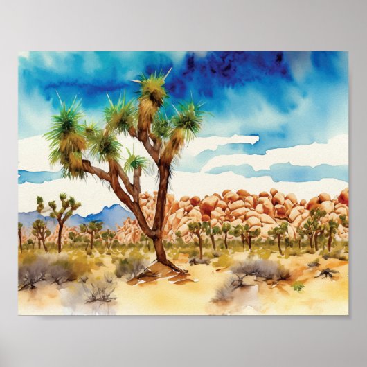 Poster Parc national de Joshua Tree aquarelle Art (Devant)