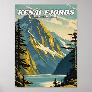 Poster Parc national de Kenai Fjords illustration retro
