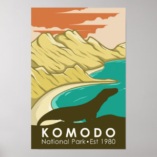 Poster Parc national de Komodo Indonésie Vintage