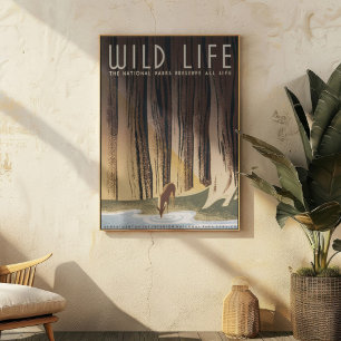 Poster Parc national de la vie sauvage rétro vintage