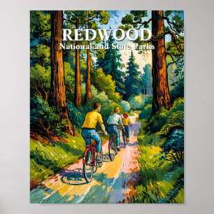 Poster Parc national de Redwood, Van familial cyclant dan