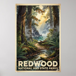 Poster Parc national de Redwood Voyage Vintage