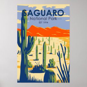 Poster Parc national de Saguaro Arizona Cactus géant Vint