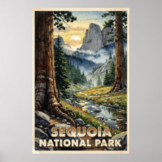 Poster Parc national de Sequoia Voyage Rétro