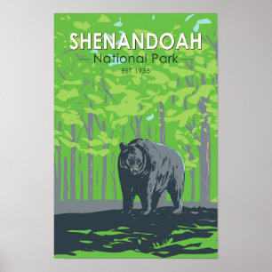 Poster Parc national de Shenandoah Ours noir Vintage
