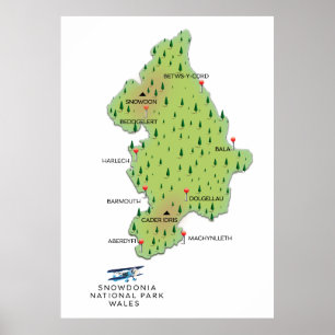 Poster Parc national de Snowdonia, carte du Pays de Galle