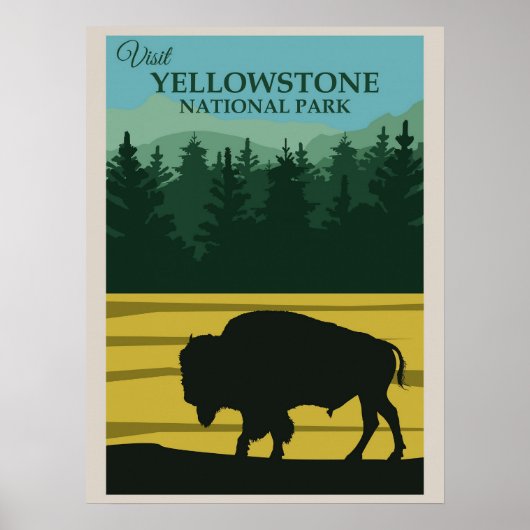 Poster Parc national de vintage Yellowstone Buffalo (Devant)