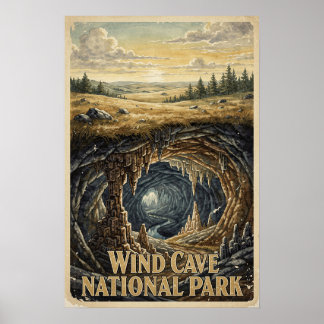Poster Parc national de Wind Cave Voyage Vintage