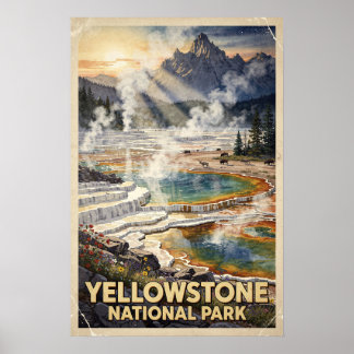 Poster Parc national de Yellowstone aquarelle vintage