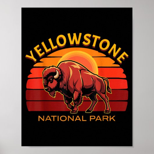 Poster Parc national de Yellowstone Bisonne Bison Coucher (Devant)
