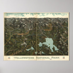 Poster Parc national de Yellowstone c1905 Carte panoramiq