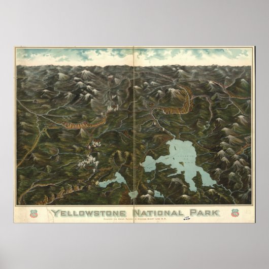 Poster Parc national de Yellowstone c1905 Carte panoramiq (Devant)