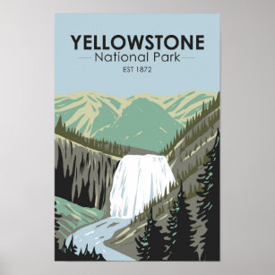 Poster Parc national de Yellowstone Gibbon Falls Vintage