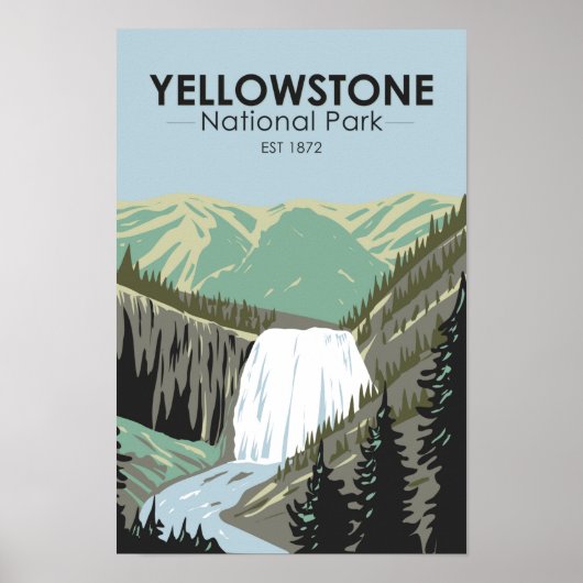Poster Parc national de Yellowstone Gibbon Falls Vintage (Devant)
