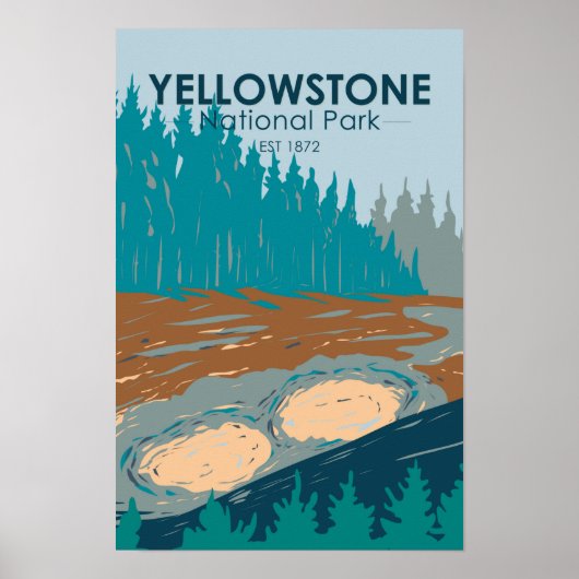Poster Parc national de Yellowstone Mud Volcano Vintage (Devant)
