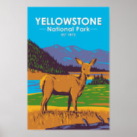 Parc national de Yellowstone Mule Deer Vintage