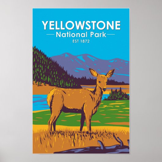 Poster Parc national de Yellowstone Mule Deer Vintage (Devant)
