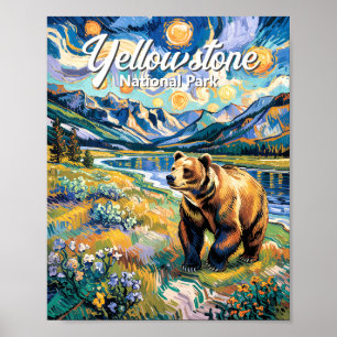 Poster Parc national de Yellowstone Ours Van Gogh Vintage