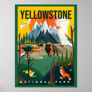 Poster Parc national de Yellowstone Promenade sur la rout