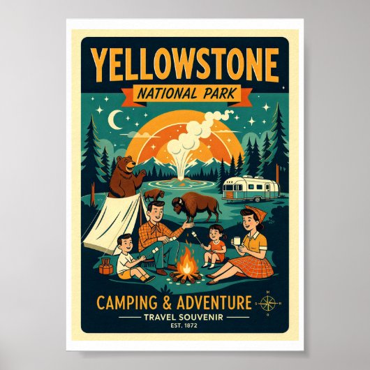 Poster Parc national de Yellowstone Rétro 1950 (Devant)