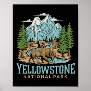 Poster Parc national de Yellowstone Us Wolf Bison Bear Vi