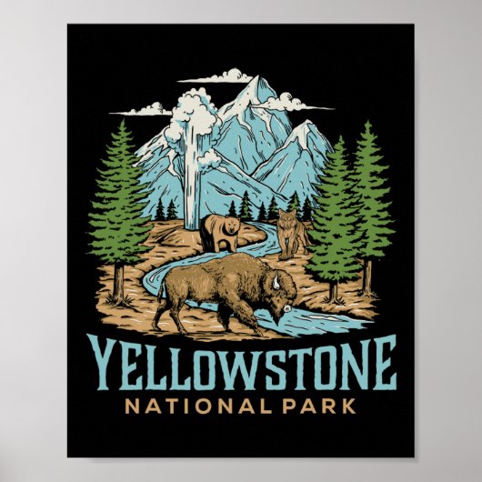 Poster Parc national de Yellowstone Us Wolf Bison Bear Vi (Devant)