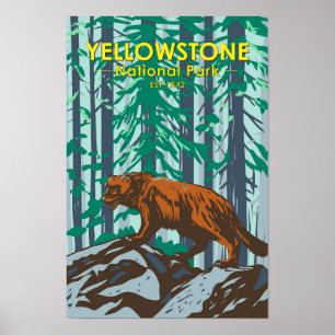 Poster Parc national de Yellowstone Vintage Wolverine