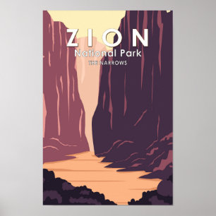 Poster Parc National De Zion Le Narrows Retro