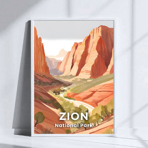 Poster Parc national de Zion   Travel Watercolor Valley