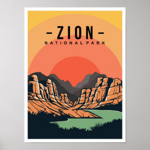 Poster Parc national de Zion Utah États-Unis Illustration