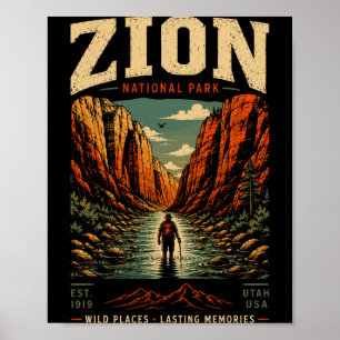 Poster Parc national de Zion vintage rétro canyon extérie