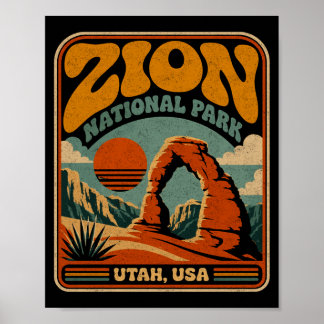 Poster Parc national de Zion vintage rétro canyon extérie