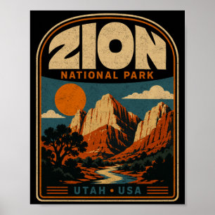 Poster Parc national de Zion vintage rétro canyon extérie