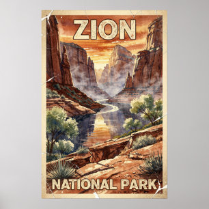 Poster Parc national de Zion Voyage Vintage