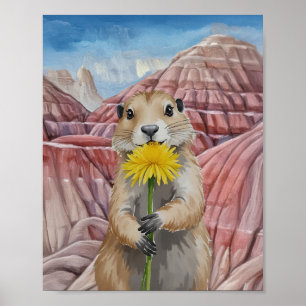 Poster Parc national des Badlands Aquarelle de chien des