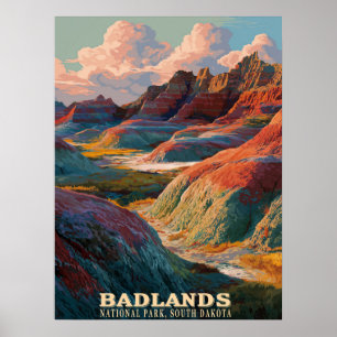 Poster Parc national des Badlands - Paysage accidenté de 