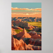 Poster Parc national des Badlands - Retro Print (Devant)