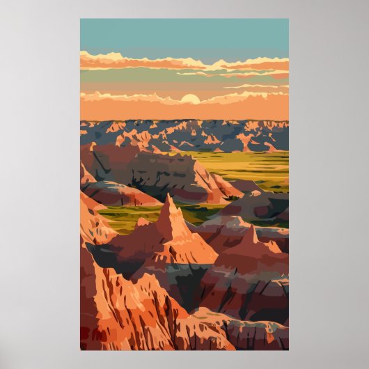 Poster Parc national des Badlands - Retro Print (Devant)
