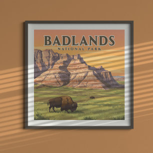 Poster Parc national des Badlands vintage
