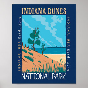 Poster Parc national des dunes de l'Indiana Vintage en ét