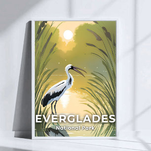 Poster Parc national des Everglades Cigogne à l'aquarel
