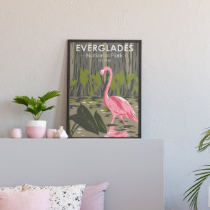 Poster Parc national des Everglades Floride Flamant rose 