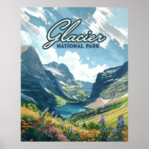 Poster Parc national des Glaciers Montana Lake Retro