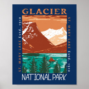Poster Parc national des Glaciers Montana Vintage en détr