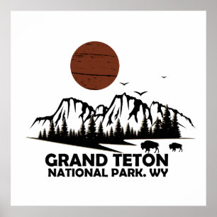 Poster Parc national des montagnes Grand Teton Wyoming