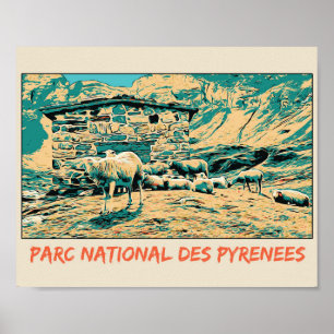 Poster Parc national des Pyrénées France, moutons