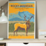 Poster Parc national des Rocheuses Colorado Elk Vintage<br><div class="desc">Création d'oeuvres vectorielles Rocky Mountain. Le parc est connu pour le chemin Trail Ridge et le chemin Old Fall River,  des routes qui traversent des arbres de peuplier faux-tremble et des rivières.</div>