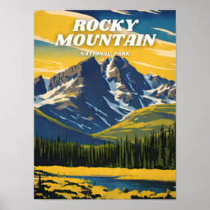 Poster Parc national des Rocheuses illustration rétro Ae