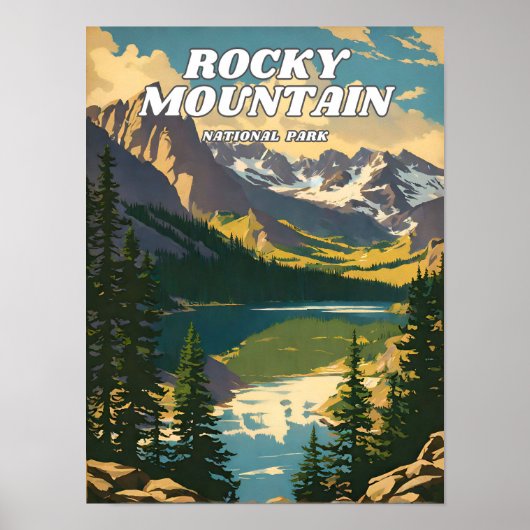 Poster Parc national des Rocheuses illustration retro De (Devant)