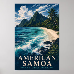 Poster Parc national des Samoa américaines Modern Woodblo